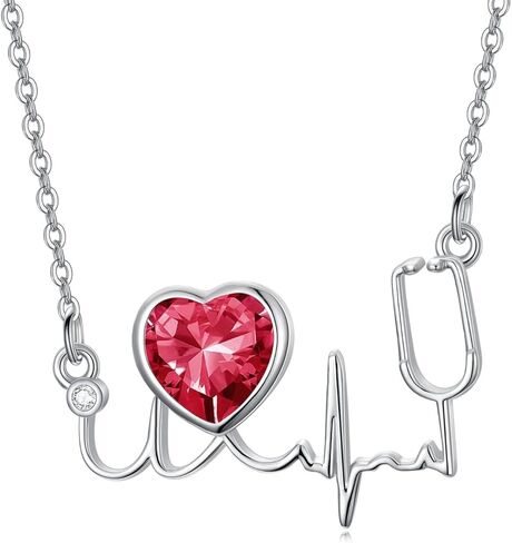 DONGHU Stethoscope Necklace Sterling Silver Nurse Birthstone Necklace for Women Heartbeat Stethoscope Jewelry for Doctor Medical Student Nurse Gift in Saudi Arabia