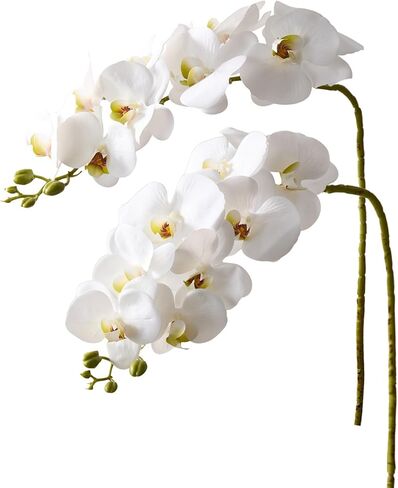 Pmyra 2Pcs White Orchids Artificial Flowers 38" Long Stem Fake Orchid,Real Touch Latex Faux Phalaenopsis with 9 Large Orchids for Home Décor Centerpiece Arrangements in Saudi Arabia