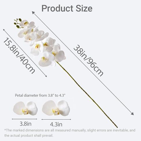 Pmyra 2Pcs White Orchids Artificial Flowers 38" Long Stem Fake Orchid,Real Touch Latex Faux Phalaenopsis with 9 Large Orchids for Home Décor Centerpiece Arrangements in Saudi Arabia