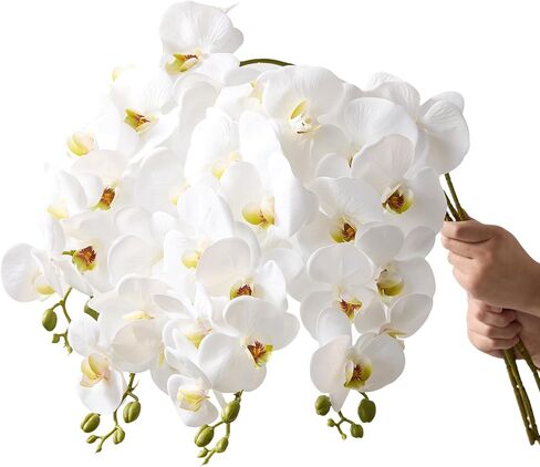 Pmyra 2Pcs White Orchids Artificial Flowers 38" Long Stem Fake Orchid,Real Touch Latex Faux Phalaenopsis with 9 Large Orchids for Home Décor Centerpiece Arrangements in Saudi Arabia