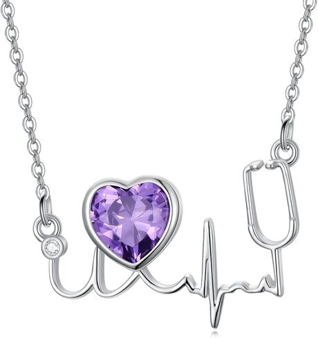 DONGHU Stethoscope Necklace Sterling Silver Nurse Birthstone Necklace for Women Heartbeat Stethoscope Jewelry for Doctor Medical Student Nurse Gift in Saudi Arabia