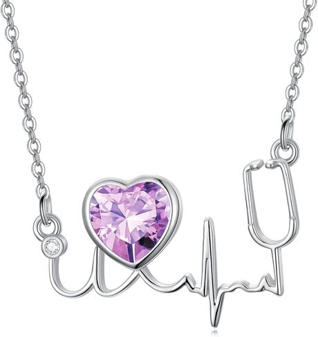 DONGHU Stethoscope Necklace Sterling Silver Nurse Birthstone Necklace for Women Heartbeat Stethoscope Jewelry for Doctor Medical Student Nurse Gift in Saudi Arabia