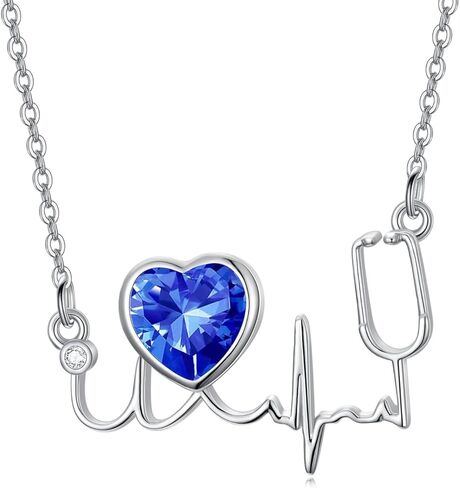 DONGHU Stethoscope Necklace Sterling Silver Nurse Birthstone Necklace for Women Heartbeat Stethoscope Jewelry for Doctor Medical Student Nurse Gift in Saudi Arabia