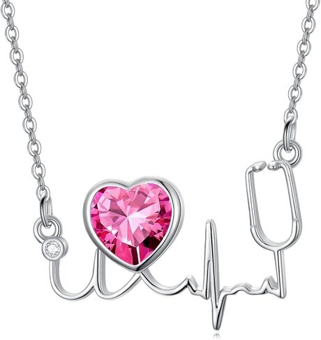 DONGHU Stethoscope Necklace Sterling Silver Nurse Birthstone Necklace for Women Heartbeat Stethoscope Jewelry for Doctor Medical Student Nurse Gift in Saudi Arabia
