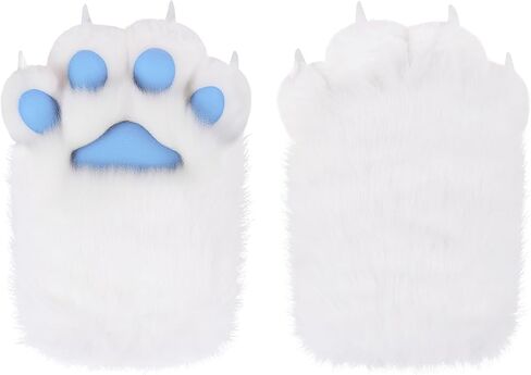 HappyJamJams Soft Furry Cat Paws Claws Golves Built-in Whistle Decompression Mittens Cosplay Halloween Party in Saudi Arabia