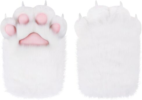 HappyJamJams Soft Furry Cat Paws Claws Golves Built-in Whistle Decompression Mittens Cosplay Halloween Party in Saudi Arabia