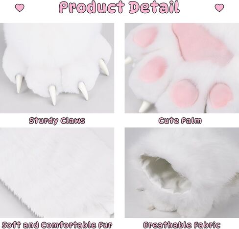 HappyJamJams Soft Furry Cat Paws Claws Golves Built-in Whistle Decompression Mittens Cosplay Halloween Party in Saudi Arabia