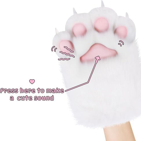 HappyJamJams Soft Furry Cat Paws Claws Golves Built-in Whistle Decompression Mittens Cosplay Halloween Party in Saudi Arabia