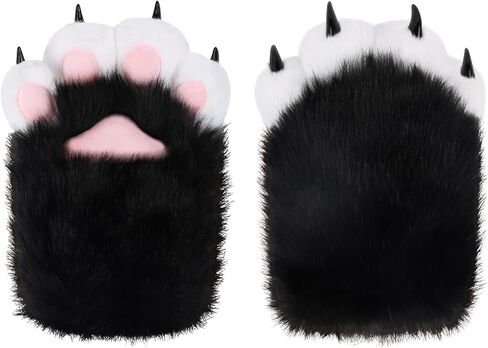 HappyJamJams Soft Furry Cat Paws Claws Golves Built-in Whistle Decompression Mittens Cosplay Halloween Party in Saudi Arabia