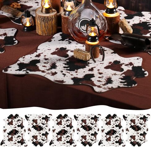 Mindsoft 12 Pcs Faux Mini Cowhide Rug 19.5" x 16.2" Rustic Chic Western Rug Runners Durable Cowhide Table Runner Faux Fur Animal Cow Carpet for Valentine's Day Party Gifts Cow Hide Centerpiece in Saudi Arabia