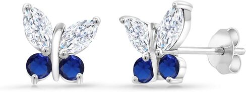 أقراط من Gem Stone King 925 من الفضة الماركيز الأبيض والمويسانتي والأزرق على شكل فراشة من الياقوت الأزرق للنساء (3.00 قيراط، حجر ميلاد الأحجار الكريمة، الحجر المركزي: 6 × 3 مم، الأحجار الصغيرة: 3 مم) in Saudi Arabia