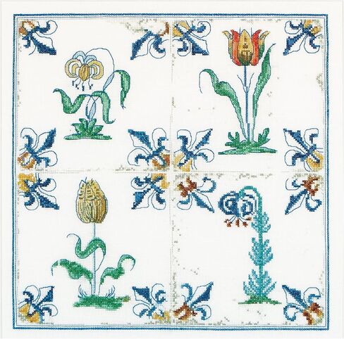 Thea Gouverneur - Counted Cross Stitch Kit - Delft Blue Houses - Aida - 18 Count - Embroidery Kit for Adults - DMC Embroidery Threads and Other Cross Stitch Supplies Included - 552A in Kuwait