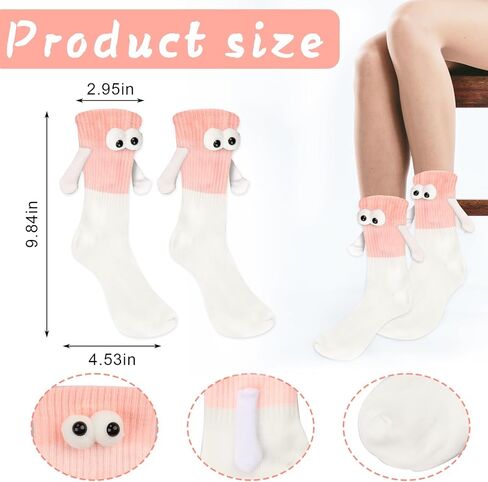 2 Pairs Holding Hands Socks Magnetic Suction 3D Doll Couple Sock for Unisex Adults Funny Socks Gifts for Wedding Anniversary Day Lovers Coworkers Buddies,White Pink in Saudi Arabia