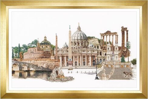 Thea Gouverneur - Counted Cross Stitch Kit - Delft Blue Houses - Aida - 18 Count - Embroidery Kit for Adults - DMC Embroidery Threads and Other Cross Stitch Supplies Included - 552A in Kuwait