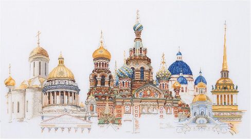 Thea Gouverneur - Counted Cross Stitch Kit - Delft Blue Houses - Aida - 18 Count - Embroidery Kit for Adults - DMC Embroidery Threads and Other Cross Stitch Supplies Included - 552A in Kuwait