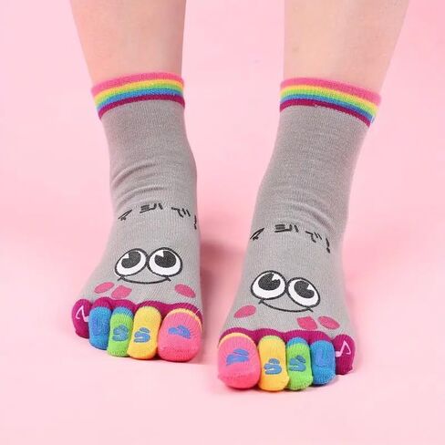 Music Festival Cartoon Print Toe Socks, Colorful Five Finger Sports Socks For Running Athletic, Women's Stockings & Hosiery, Grey in Saudi Arabia