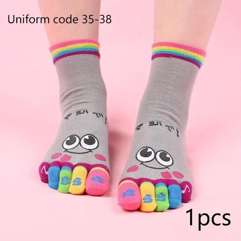 Music Festival Cartoon Print Toe Socks, Colorful Five Finger Sports Socks For Running Athletic, Women's Stockings & Hosiery, Grey in Saudi Arabia