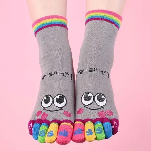 Music Festival Cartoon Print Toe Socks, Colorful Five Finger Sports Socks For Running Athletic, Women's Stockings & Hosiery, Grey in Saudi Arabia