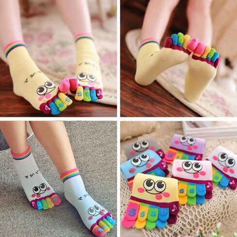 Music Festival Cartoon Print Toe Socks, Colorful Five Finger Sports Socks For Running Athletic, Women's Stockings & Hosiery, Grey in Saudi Arabia