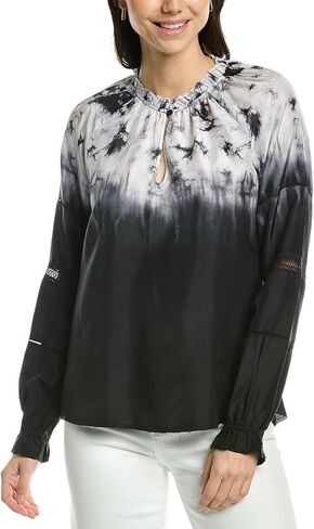 Go by go Silk Womens Go> من Gosilk الاهتمام بالتفاصيل بلوزة فلاحية حريرية، Xs، أسود in Kuwait
