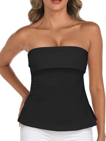 AURUZA Tube Tops for Women Strapless Backless Bandeau Top Sexy Going Out Trendy Off Shoulder Side Split Summer Bustier Tops in Kuwait