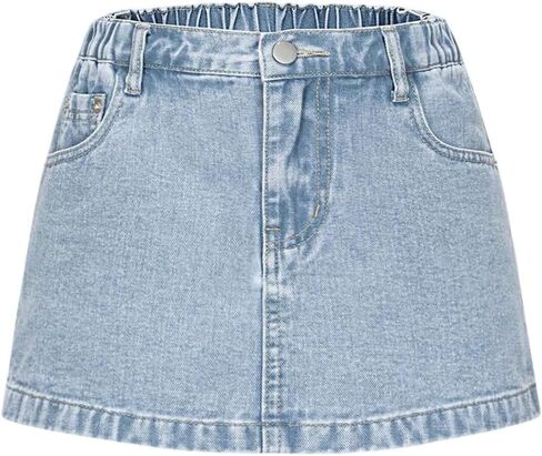 GORGLITTER Girl's Jean Shorts Vintage Y2K Denim Skort Elastic Waist Denim Skirt with Shorts Underneath in Saudi Arabia