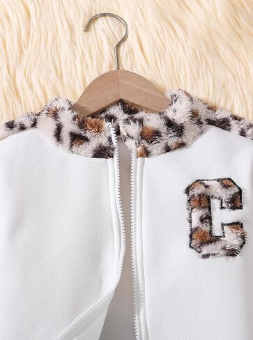 Girls 2 Piece Leopard Faux Fur Outfit Set Warm Fleece Zip Up Jacket with High Neck and Pocket Skirt Winter Fashion Clothes in Saudi Arabia