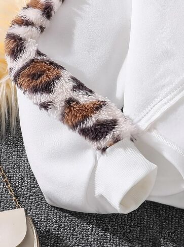 Girls 2 Piece Leopard Faux Fur Outfit Set Warm Fleece Zip Up Jacket with High Neck and Pocket Skirt Winter Fashion Clothes in Saudi Arabia