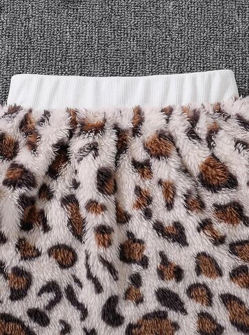 Girls 2 Piece Leopard Faux Fur Outfit Set Warm Fleece Zip Up Jacket with High Neck and Pocket Skirt Winter Fashion Clothes in Saudi Arabia