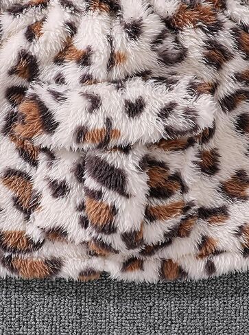 Girls 2 Piece Leopard Faux Fur Outfit Set Warm Fleece Zip Up Jacket with High Neck and Pocket Skirt Winter Fashion Clothes in Saudi Arabia
