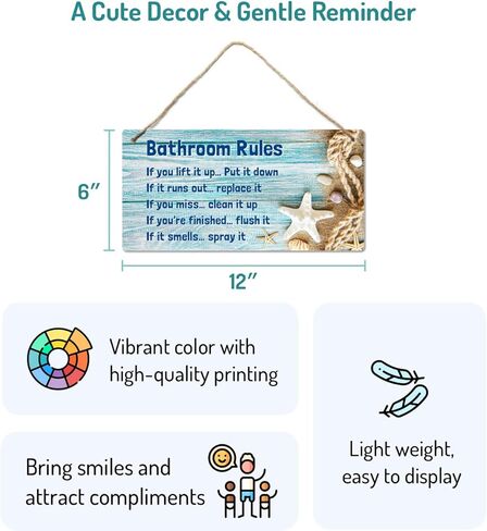 Bathroom Rule Sign Decor, 12″x6″ PVC Plastic Wall Decoration Hanging Sign, Water and Humidity Proof, Starfish theme Beach Bathroom Reminder Accessories in Saudi Arabia