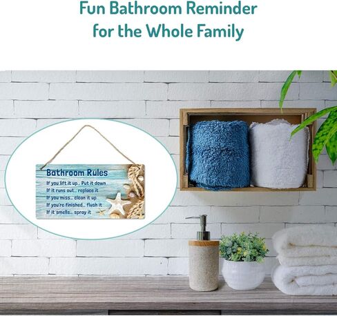 Bathroom Rule Sign Decor, 12″x6″ PVC Plastic Wall Decoration Hanging Sign, Water and Humidity Proof, Starfish theme Beach Bathroom Reminder Accessories in Saudi Arabia
