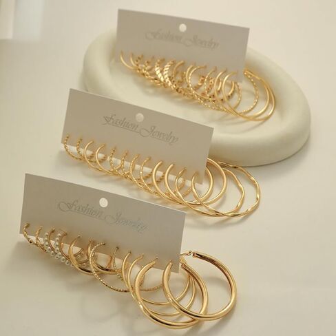 18 Pairs أقراط طارة ذهب مجموعة النساء لامعة الاصطناعية تشيكوسلوفاكيا كبيرة هوب طقم من الحلقان موضة تويست أقراط خاتم هدايا مجوهرات أنيقة in Saudi Arabia