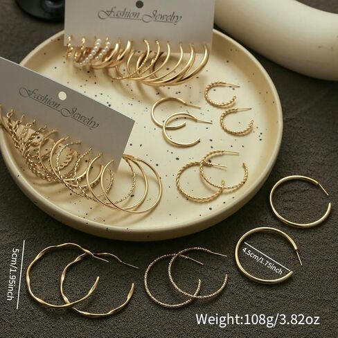 18 Pairs أقراط طارة ذهب مجموعة النساء لامعة الاصطناعية تشيكوسلوفاكيا كبيرة هوب طقم من الحلقان موضة تويست أقراط خاتم هدايا مجوهرات أنيقة in Saudi Arabia