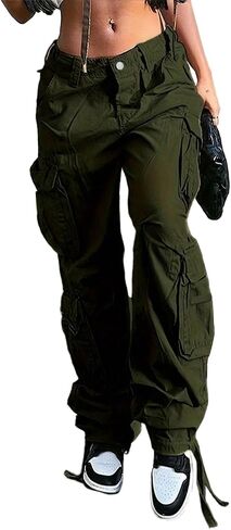 بنطلون جينز نسائي فضفاض مستقيم وواسع الساق وجيوب قلابة ملابس الشارع y2k سروال طويل من قماش الدنيم صديقها غير رسمي in Kuwait