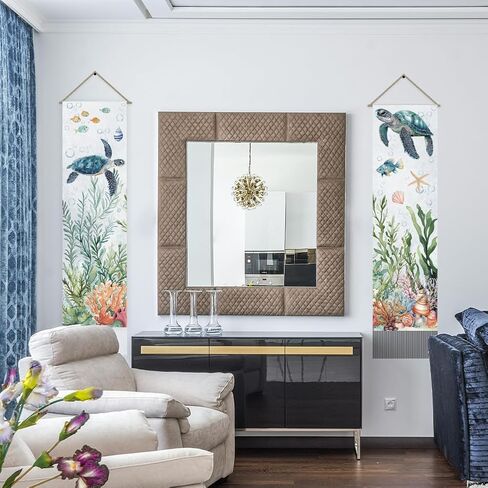 AHANDMAKER Pack of 2 Marine Life Tapestries, Turtle Starfish Coral Fish Seaweed Shell Vertical Long Aesthetic Tapestry, Doorway Curtain Tassel Wall Hanging for Bedroom Living Room, 13 x 51 Inch in Saudi Arabia