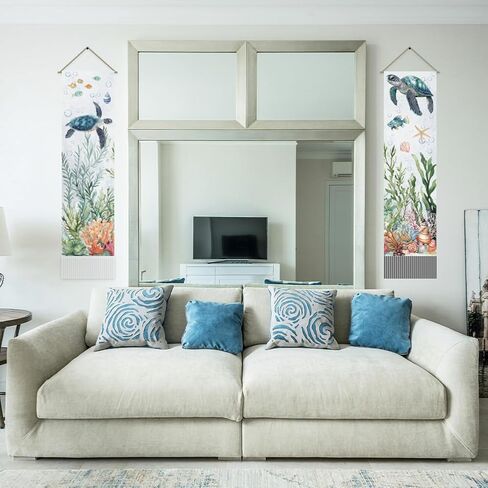 AHANDMAKER Pack of 2 Marine Life Tapestries, Turtle Starfish Coral Fish Seaweed Shell Vertical Long Aesthetic Tapestry, Doorway Curtain Tassel Wall Hanging for Bedroom Living Room, 13 x 51 Inch in Saudi Arabia