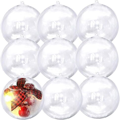 (80mmx10Pk) Clear Plastic Fillable Ornaments,Transparent DIY Craft Ball,Clear DIY Christmas Ornament Large Sizes for Wedding,Party,Home Decor in Kuwait