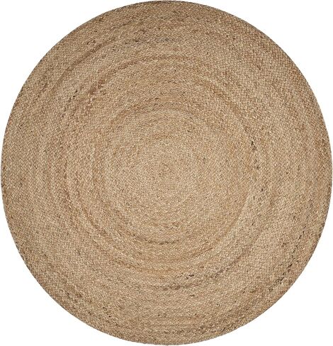 LR Home سجادة مستديرة من الجوت الطبيعي بطول 4 أقدام لديكور المنزل | سجاد مضفر لغرفة المعيشة وغرفة النوم وغرفة اللعب | سجادة داخلية حديثة لمزرعة بوهو لديكور الغرفة | أسمر/بيج in Kuwait