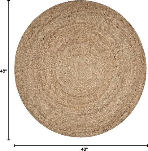 LR Home سجادة مستديرة من الجوت الطبيعي بطول 4 أقدام لديكور المنزل | سجاد مضفر لغرفة المعيشة وغرفة النوم وغرفة اللعب | سجادة داخلية حديثة لمزرعة بوهو لديكور الغرفة | أسمر/بيج in Kuwait
