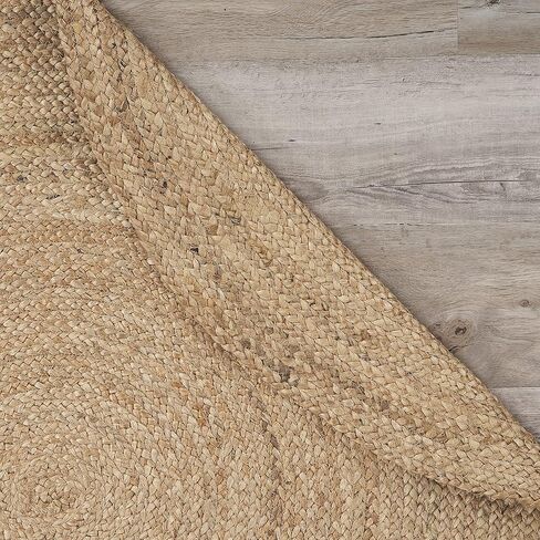 LR Home سجادة مستديرة من الجوت الطبيعي بطول 4 أقدام لديكور المنزل | سجاد مضفر لغرفة المعيشة وغرفة النوم وغرفة اللعب | سجادة داخلية حديثة لمزرعة بوهو لديكور الغرفة | أسمر/بيج in Kuwait