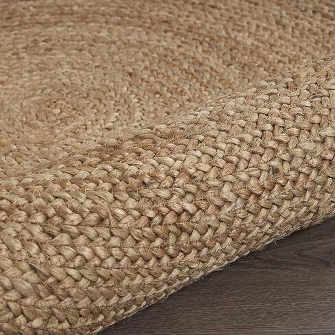 LR Home سجادة مستديرة من الجوت الطبيعي بطول 4 أقدام لديكور المنزل | سجاد مضفر لغرفة المعيشة وغرفة النوم وغرفة اللعب | سجادة داخلية حديثة لمزرعة بوهو لديكور الغرفة | أسمر/بيج in Kuwait
