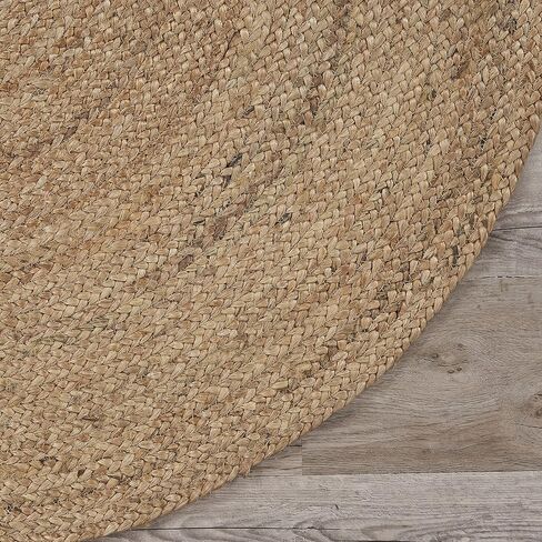 LR Home سجادة مستديرة من الجوت الطبيعي بطول 4 أقدام لديكور المنزل | سجاد مضفر لغرفة المعيشة وغرفة النوم وغرفة اللعب | سجادة داخلية حديثة لمزرعة بوهو لديكور الغرفة | أسمر/بيج in Kuwait