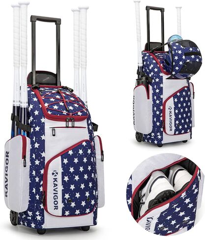 Rolling Baseball Bag with Wheels, 60L Capacity Softball Bag Holds 4 Bats for Boys and Girls, Youth Equipment Bag with Shoe Compartment in Kuwait