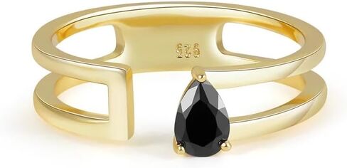 خاتم عصري من الفضة الإسترليني عيار 925 مطلي بالذهب من تريندولا مع حجر السج الأسود، خاتم مزدوج للنساء، in Kuwait