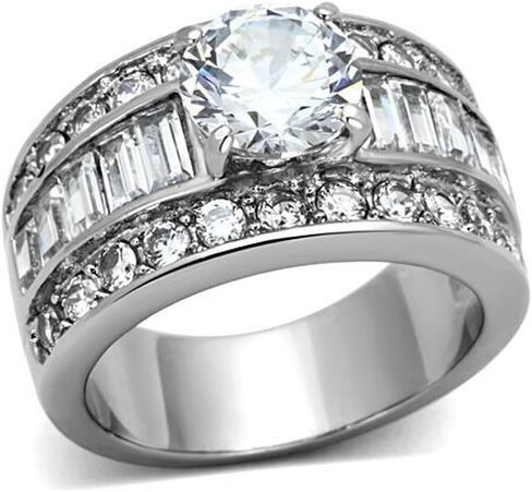 Nationalonlinediscounts Bold Round Cut Cubic Zirconia Wide Band w Baguettes Engagement Promise CZ Ring in Saudi Arabia