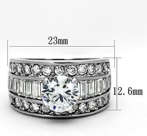 Nationalonlinediscounts Bold Round Cut Cubic Zirconia Wide Band w Baguettes Engagement Promise CZ Ring in Saudi Arabia
