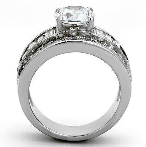 Nationalonlinediscounts Bold Round Cut Cubic Zirconia Wide Band w Baguettes Engagement Promise CZ Ring in Saudi Arabia
