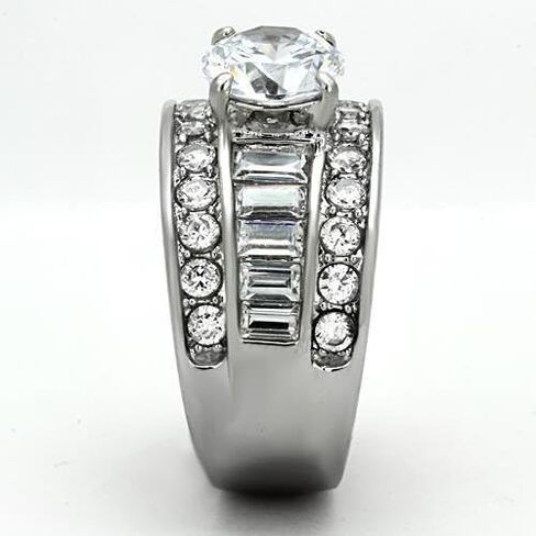 Nationalonlinediscounts Bold Round Cut Cubic Zirconia Wide Band w Baguettes Engagement Promise CZ Ring in Saudi Arabia