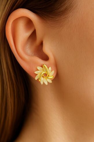 2025 Gold and Cream Floral Earrings for Women- Everyday wear Petal Design in Saudi Arabia